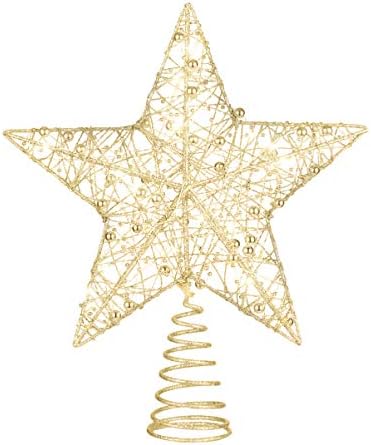 כוכב עץ חג המולד נצנץ נוצץ 1 pc, מוזהב מוזהב מנורה עץ מנורה קישוט חוט חלול נצנצים חג המולד צמרת עץ כוכב אורות טופר אורות | 9.8 x 11.8 אינץ '